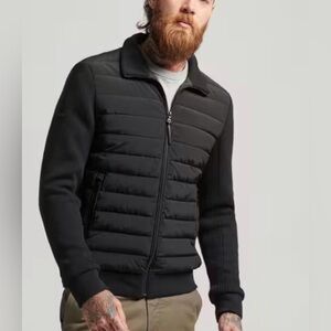 Padded Quilted Knit Mix Collard Jacket Coat SLIM Fit Tailored Warm M-L 35” Chest